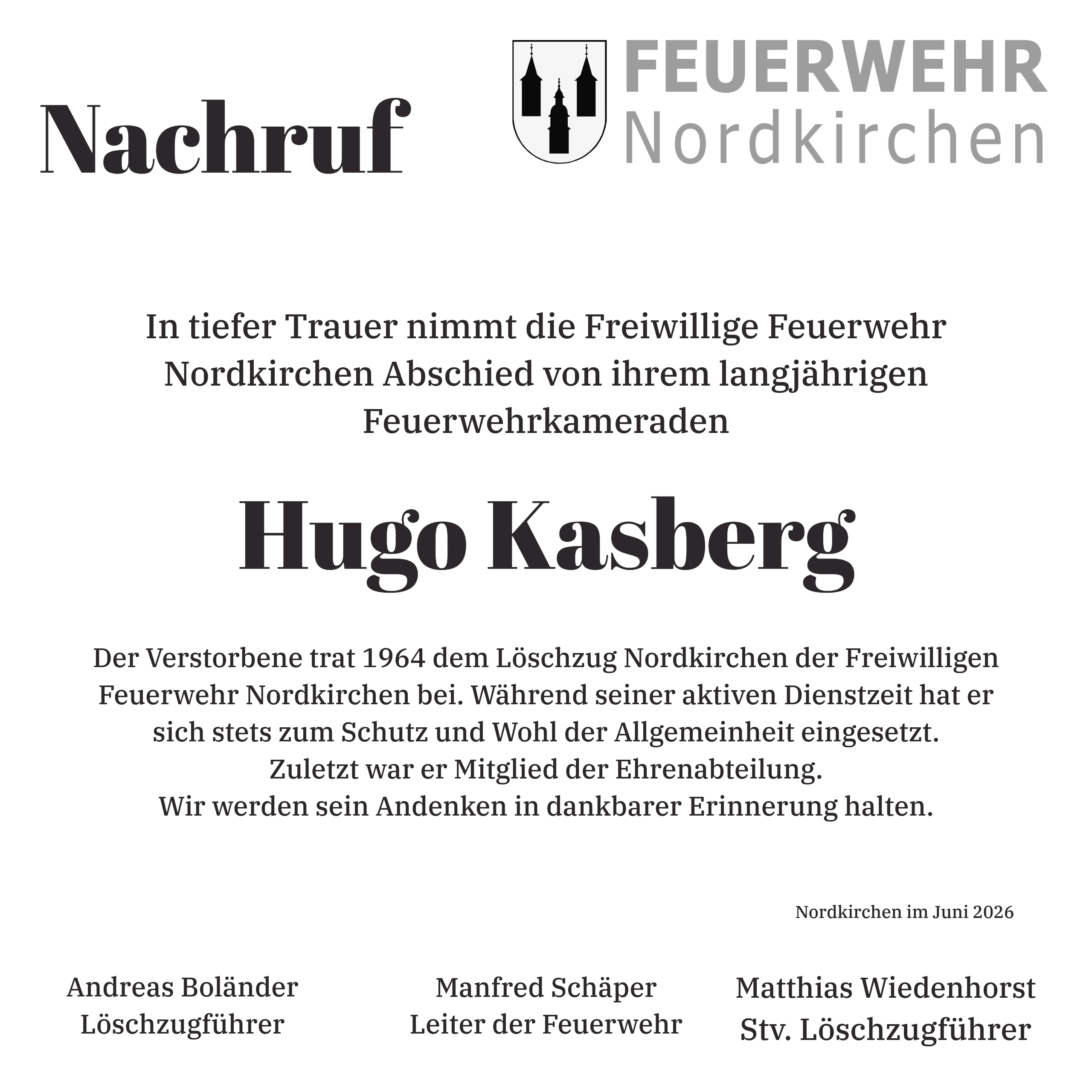 Nachruf Hugo Kasberg